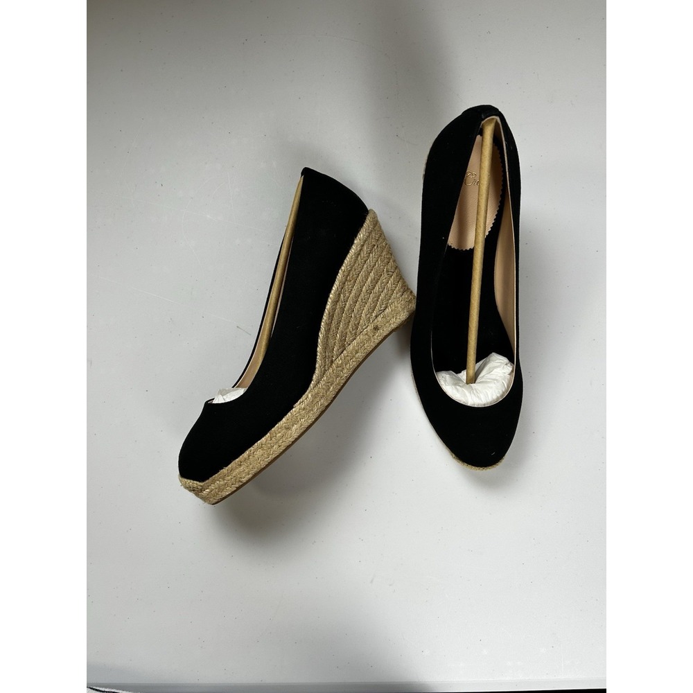 Black Canvas Espadrille Wedge Heels Size 9 NEW - Picture 4 of 6